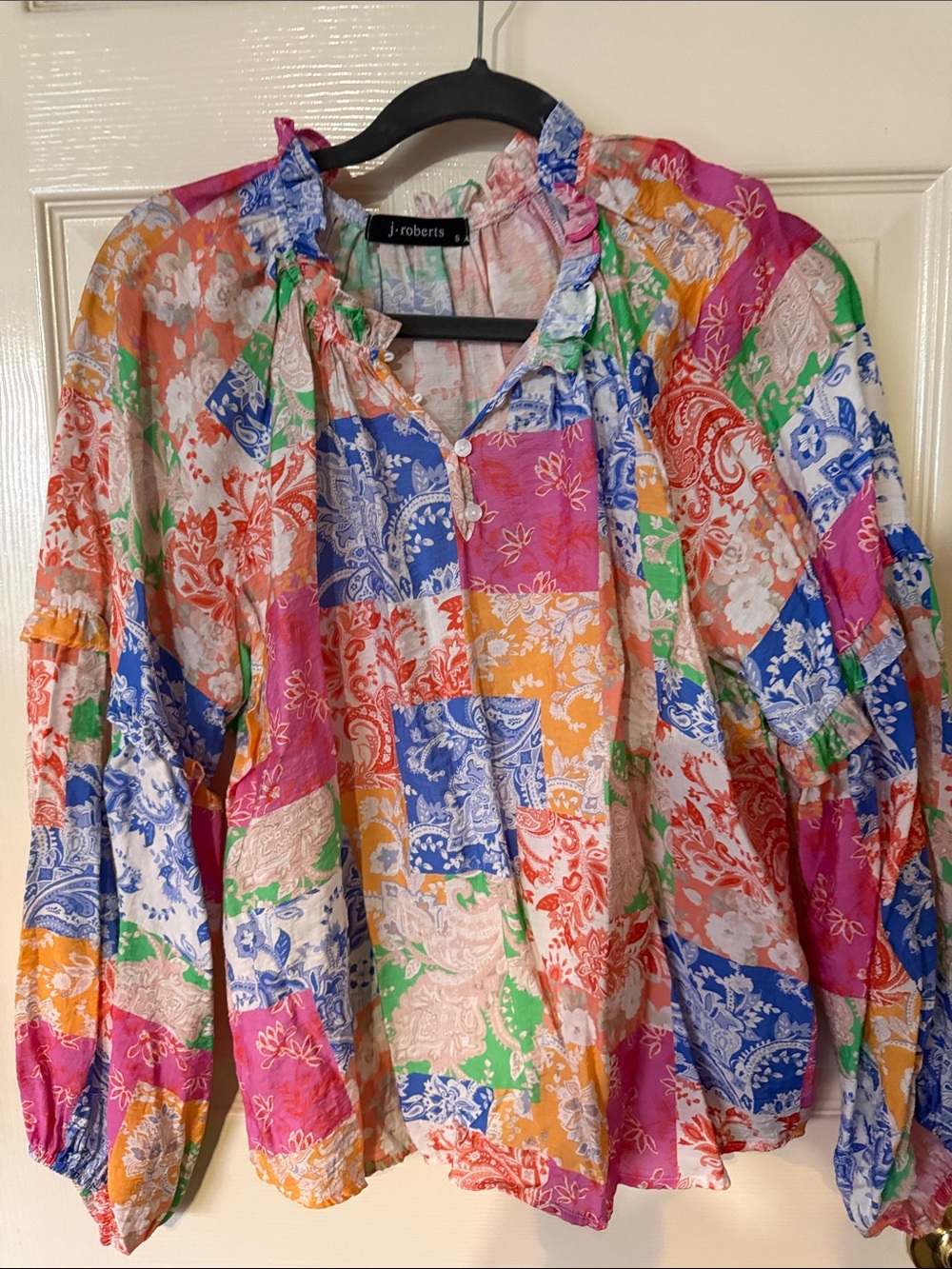 J. Roberts Multicolor Patchwork Paisley Blouse